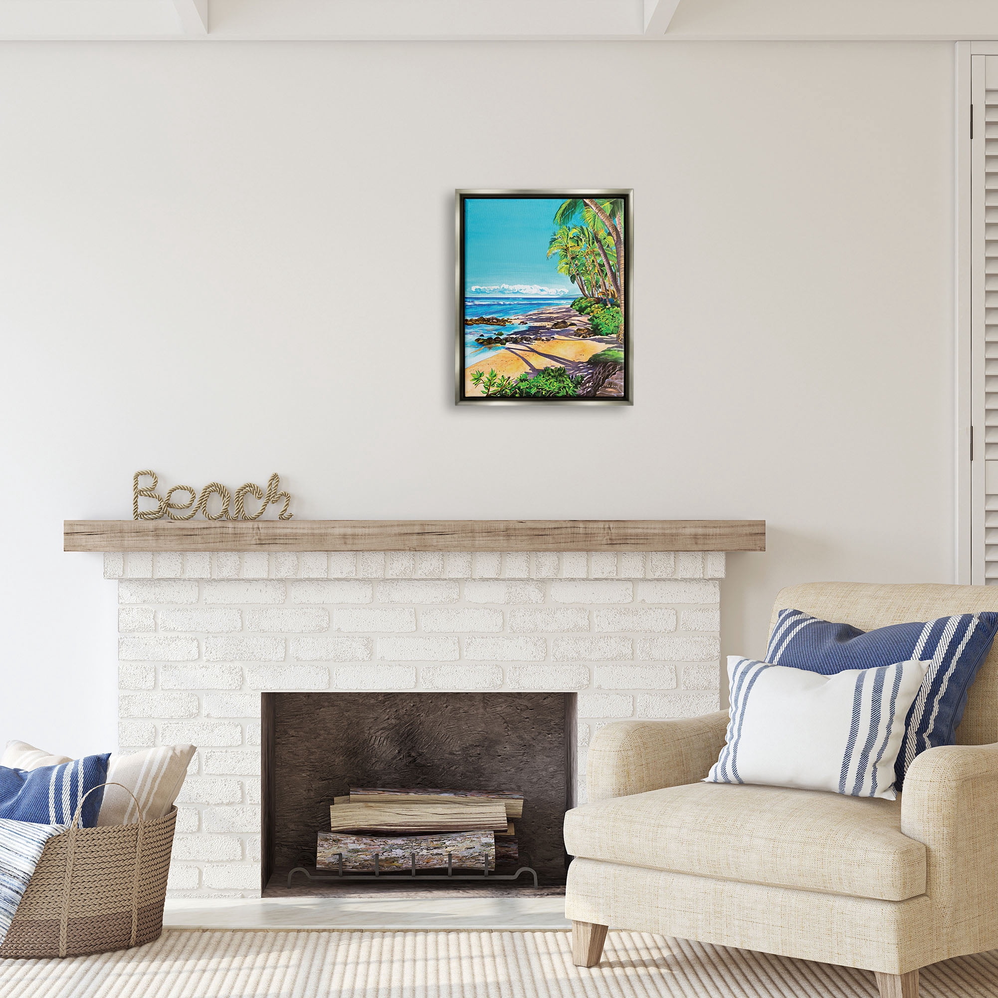 Stupell Industries Tropical Shore Landscape Nature Painting Gray Floater Framed Art Print Wall Art, 17 x 21