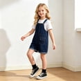 thumbnail image 2 of ZHOGXU Kids Children Girls Denim Overalls With Adjustable Straps Comfortable Lightweight Shorts With Pockets For Everyday Wear,Dark Blue,8-9 Years, 2 of 6