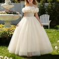 thumbnail image 5 of FRSASU Girls Flower Princess Dress Pageant Lace Embroidery Floral Tulle Dress Sleeveless Wedding Party Prom Evening Maxi Dress Beige, 5 of 6