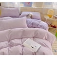 thumbnail image 3 of 3 Pieces Purple Plaid Bedding Set Purple Grid Geometric Pattern Comforter Cover Soft Plaid Microfiber Queen Duver Cover Set, 3 of 5