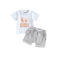thumbnail image 1 of xiaxaixu Easter Baby Boys Short Set, Short Sleeve Rabbit Ears Letters Print T-shirt with Rolled Hem Shorts, 1 of 9