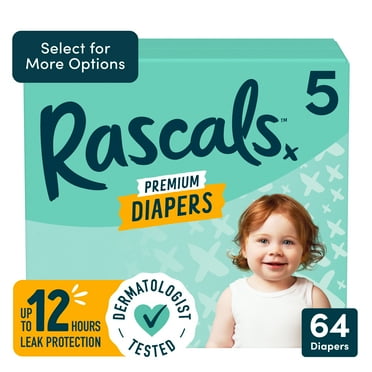 Rascals Premium CoComelon Absorbent Baby Diapers Size 5, 64 Count (Select for More Options)