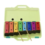 OWSOO 8-note Xylophone Colorful Glockenspiel Removable Rainbow Color Metal Plates Resonator Bells with Mallets Green Case Percussion Instrument Musical Gift for