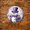 1pc, Purple Snowman Winter Decor, Round Wooden Plaque, Wreath Sign