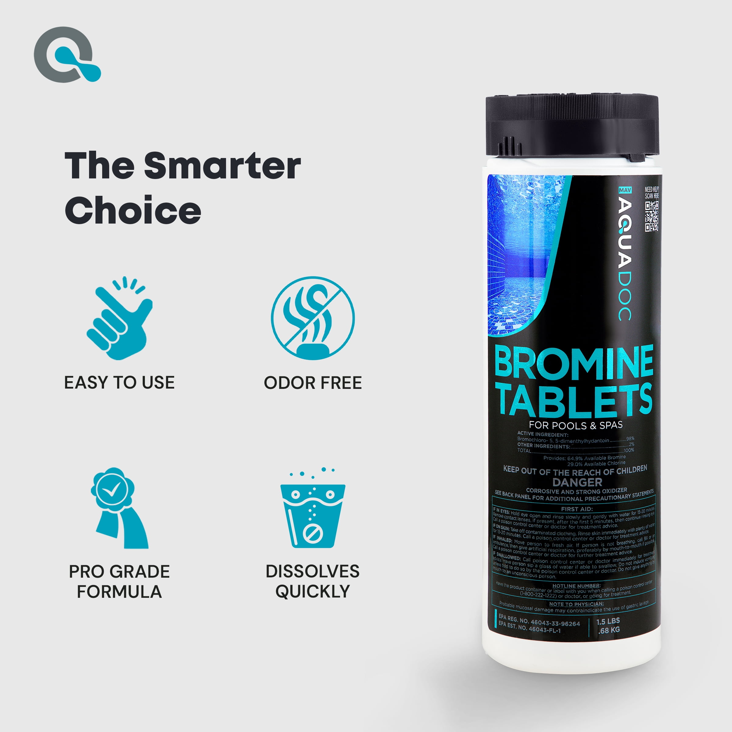 AquaDoc Hot Tub & Spa Bromine Tablets – Non-Chlorine Sanitizer for Clean & Balanced Water, 1.5lbs