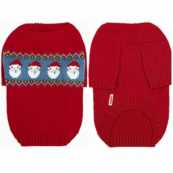 Festive Cat Recovery Suit with Santa Design - Pet Round Neck Sweater / Pet Onesie & Warm Winter Sweater for Cats 5-7 lbs, Soft Acrylic Red Christmas Pet Clothing