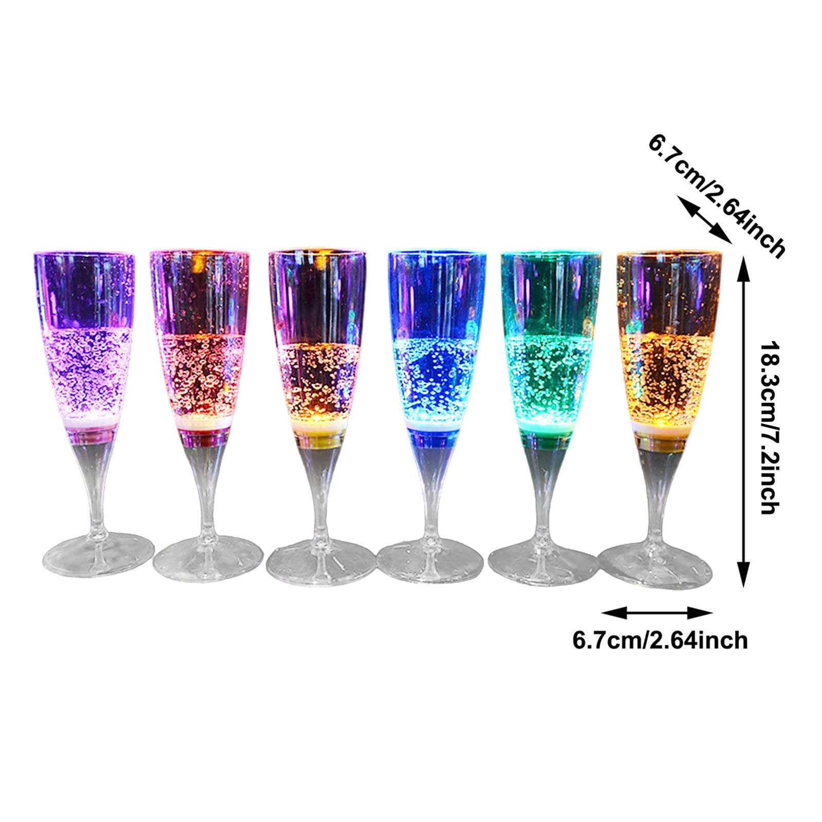 6-Pack Led Luminous Champagne Flutes Water-Activated Light-Up Glasses For Weddings, Birthdays & All Occasions(Multicolor-6.5X6.5X18.2Cm)