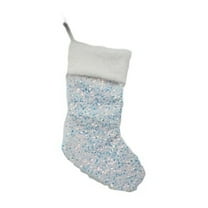 Wizlet Glitter Christmas Stocking, Large Sequin Xmas Stocking with White Faux Fur Cuff, Personalized Fireplace Hanging Stocking Gift Bags for Xmas Tree Party Decor White