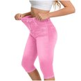 thumbnail image 2 of ZQUUVOU Capri Jeans for Women Pull On Jeggings High Elastic Breathable Tummy Control Yoga Pants Capri Leggings with Pockets Pink, 2 of 5