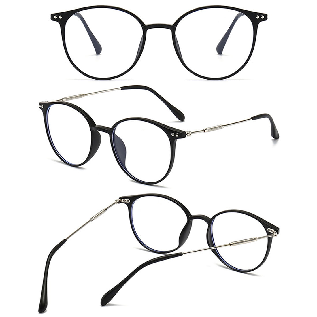 KOOSUFA Stylish Round Reading Glasses Blue Light Blocking +2.00 Women Men Eyeglasses Readers Eyewear Matte black