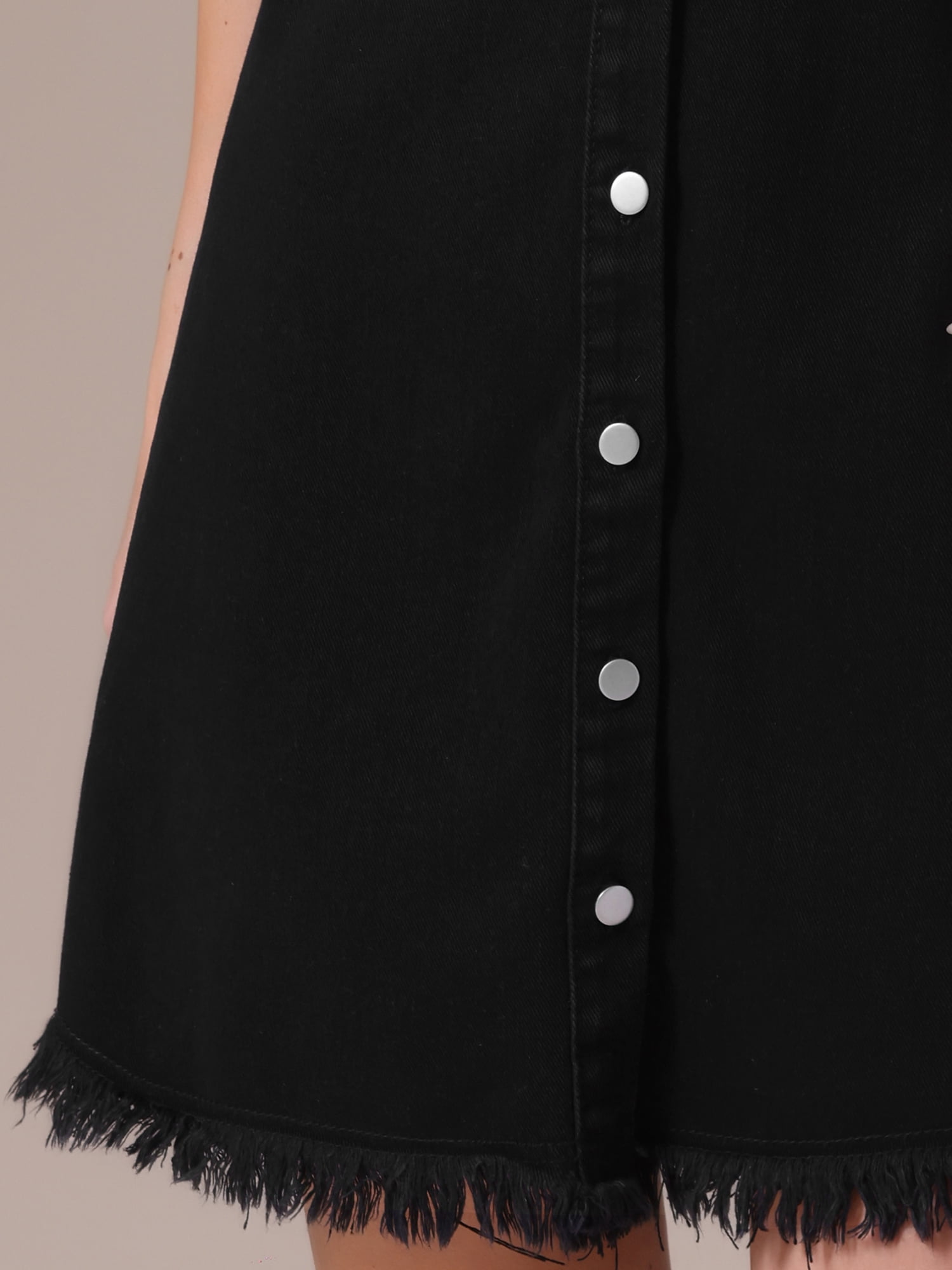 DARING DIVA Short Sleeve Denim Collared Button Front Jean Dress M Black