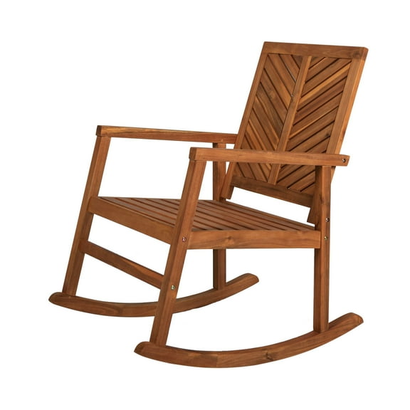 Ned Modern Chevron-Back 300-Lbs Support Acacia Wood Patio Outdoor Rocking Chair, Teak