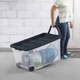thumbnail image 3 of Sterilite 160 Qt XL Clear Plastic Wheeled Storage Bin with Latch Lid and Pull Handle, Blue, 2 Pack, 3 of 8