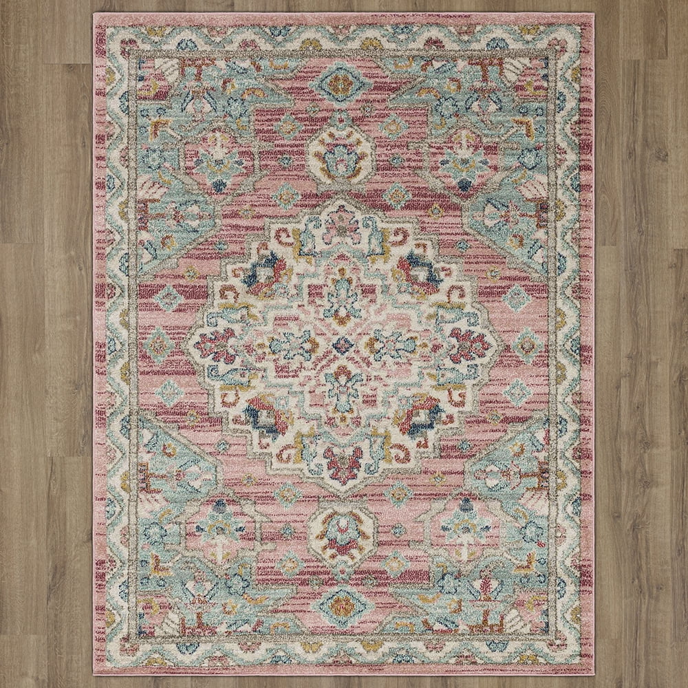 Mohawk Home Catalan Low Pile Latex Backed Stain and Fade Resistant Geometric Pink Indoor Area Rug, 3'11" X 6'