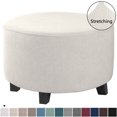 thumbnail image 3 of Ottoman Cover Round,Thick Stretch Low Bench Cover,Solid Color Jacquard Footrest Stool Protector Sofa Cover For Living Room-White-Medium, 3 of 7