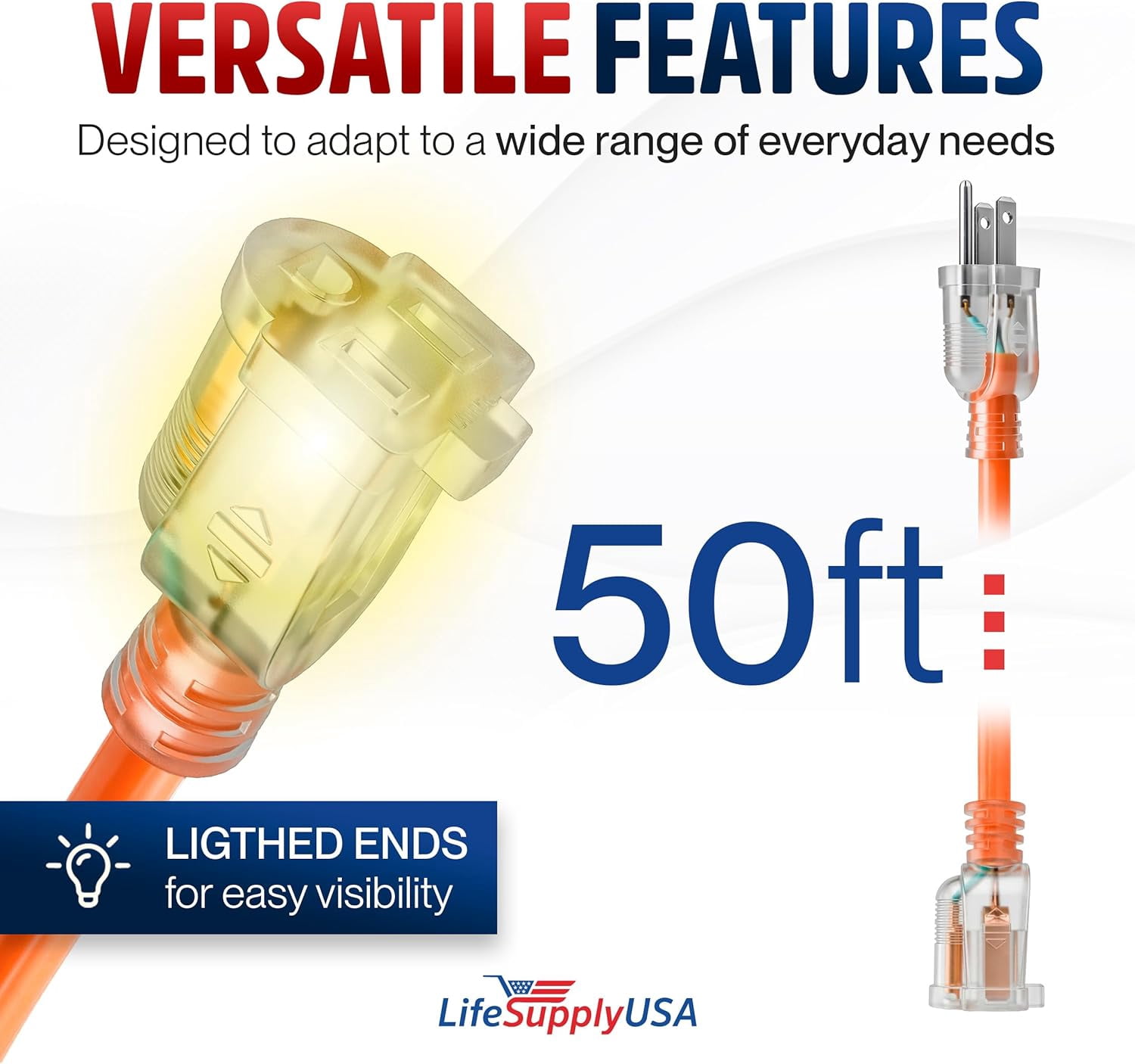 50ft Outdoor/Indoor Extension Cord 10/3 Gauge Ultra Heavy Duty 3 Prong SJTW, Waterproof, ETL Listed, Flexible Cold-Resistant Long Power Cord,15A 125V 1875W, Orange by LifeSupplyUSA