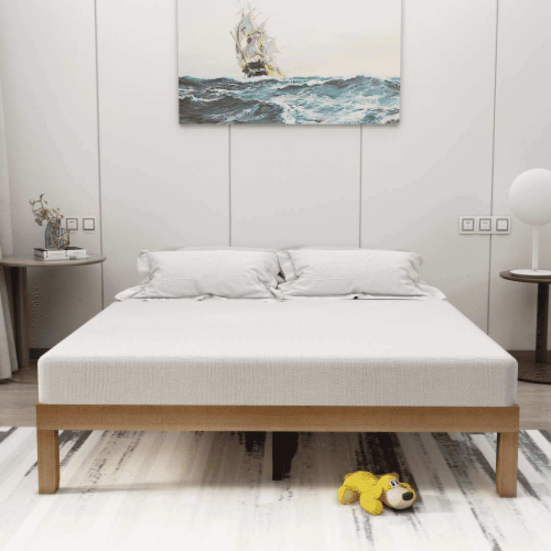 Queen Wood Platform Bed - Solid Construction, Strong Slat Support, 650-700 lbs Capacity, Easy to Assemble