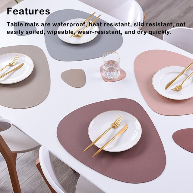 PU Placemat Table Mats Heat Insulation Leather Place Mats Set Wipeable Cup Mat Tableware Pad Indoor Dining Restaurant Green