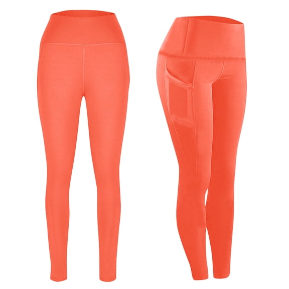 ZQUUVOU Women's Workout Leggings High Waist Tummy Control Lifting Yoga Panst with Pockets for Gym Running Exercise Orange
