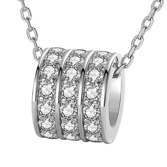 18 in Women's Round Hollow Pendant Three Rowes AAA CZ Necklace 925 Silver Chain