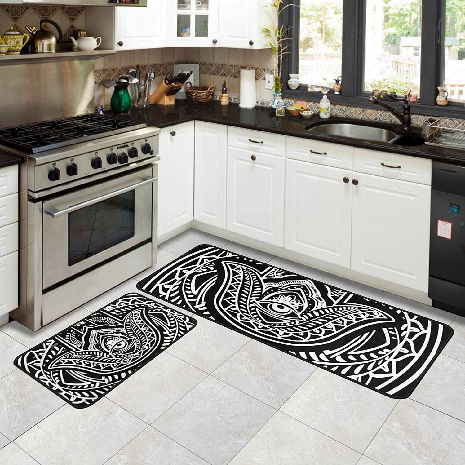 Evil Eye Kitchen Rugs Set 2Pcs Psychedelic Non Slip Kitchen Floor Rugs