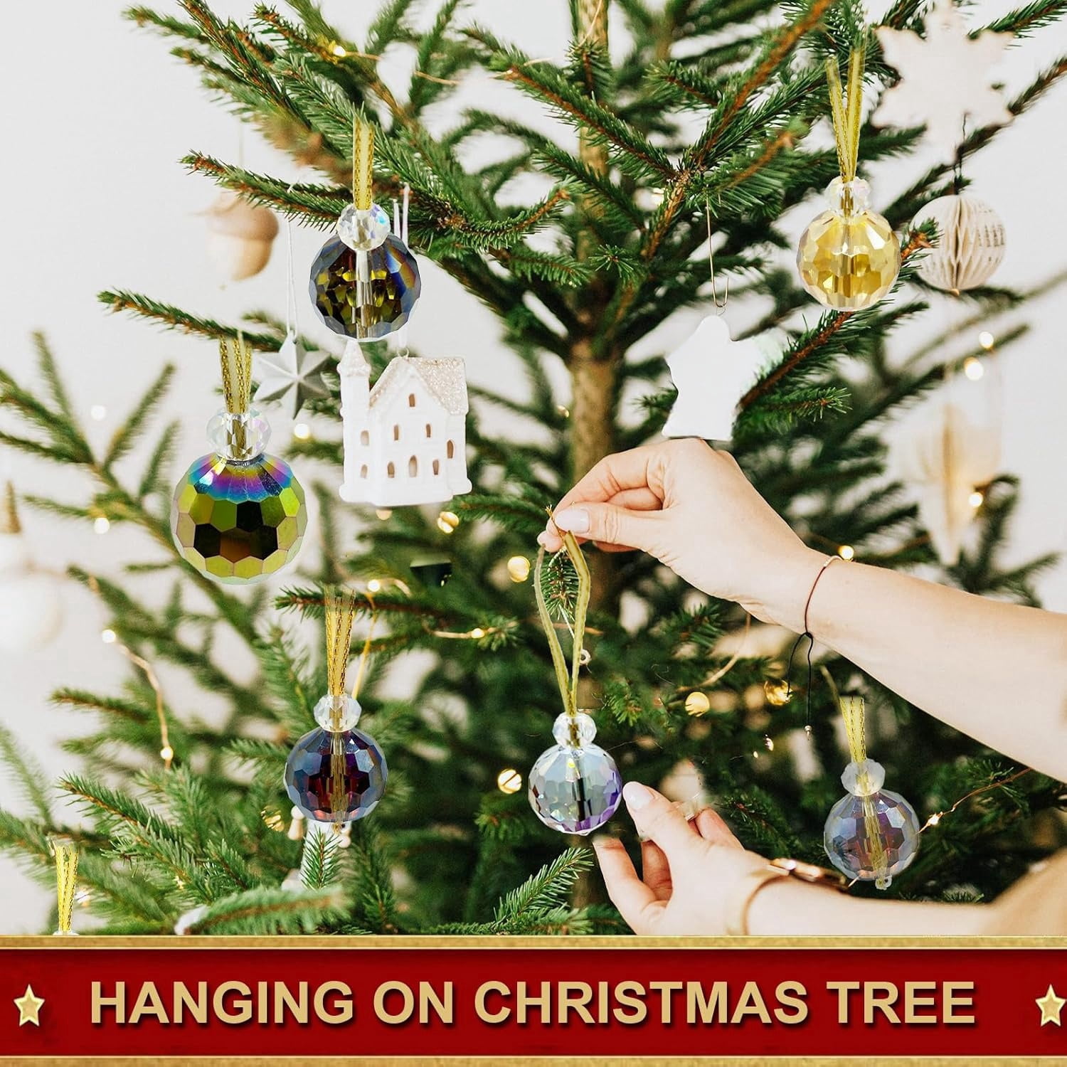 Crystal Christmas Ornaments,24 Pcs Glass Prism Ball,Crystal Xmas Tree Ornaments,Hanging Ornament Ball for Xmas Tree Bridal Wedding Birthday Party Decor(12 White + 12 Multi-color)