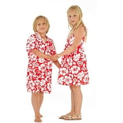 Matching Siblings Boy Girl Hawaiian Luau Outfit Girl Dress Boy Shirt Shorts Classic Vintage Hibiscus Red