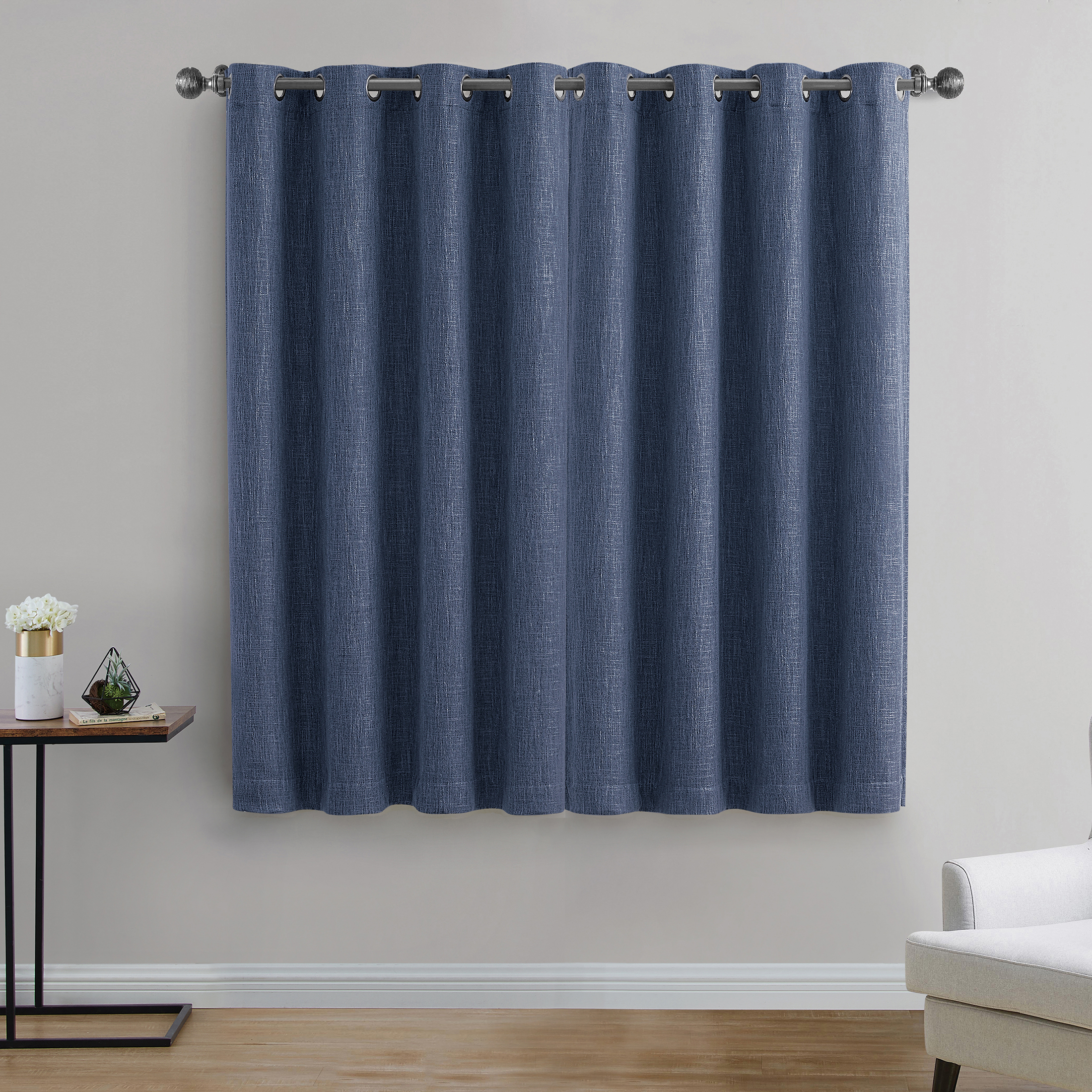 Better Homes & Gardens Woven Textured Grommet Blackout Curtain Panel, 1-Piece, Blue, 50 in W x 63 in L