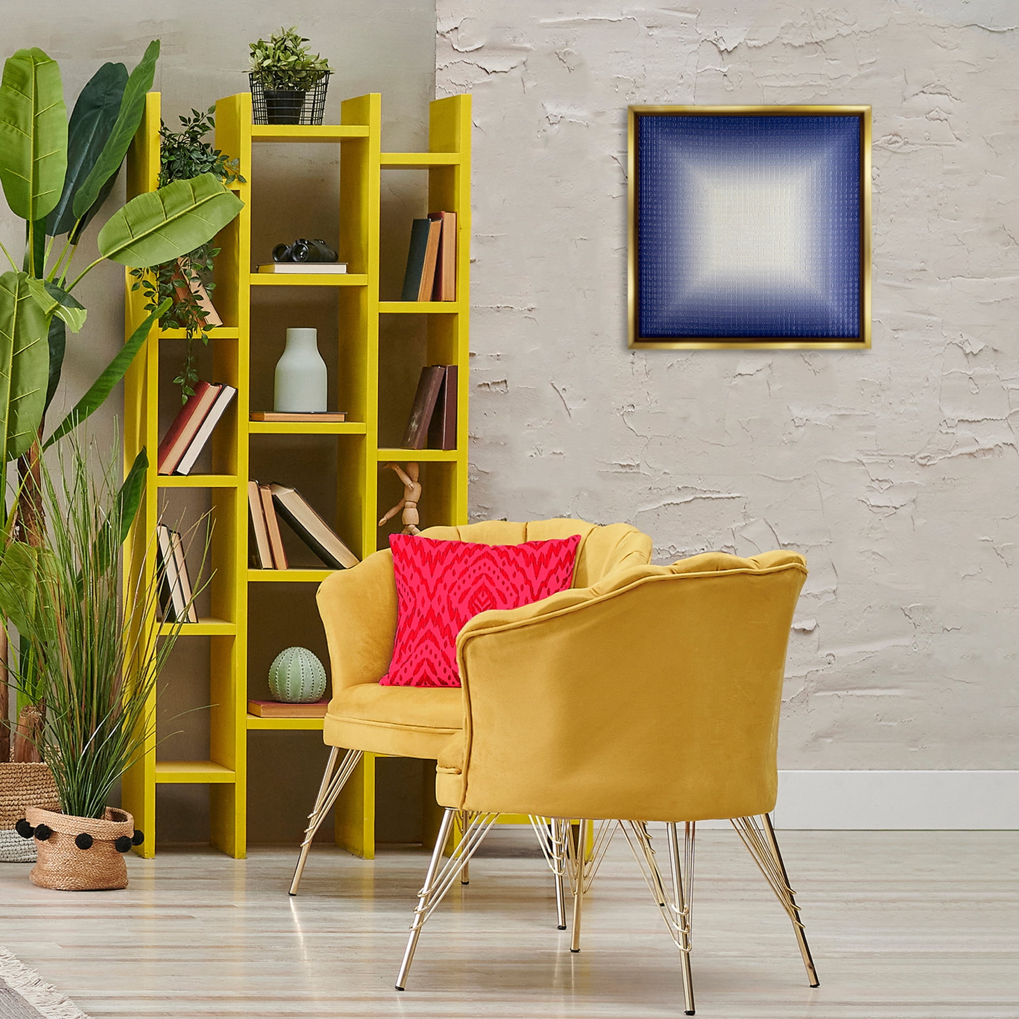 Stupell Industries Blue Ombre Fade Abstract Painting Gold Floater Framed Canvas Art Print Wall Art, 18 x 18
