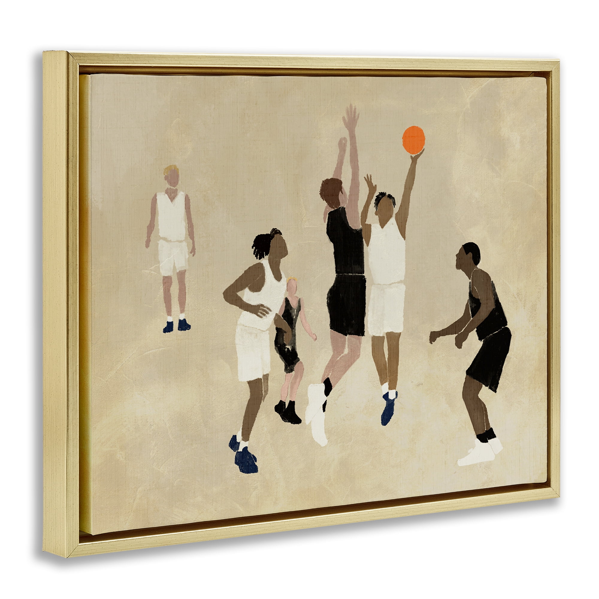 Stupell Industries Athletes Playing Basketball Sports Painting Gold Floater Framed Canvas Art Print Wall Art, 31 x 25