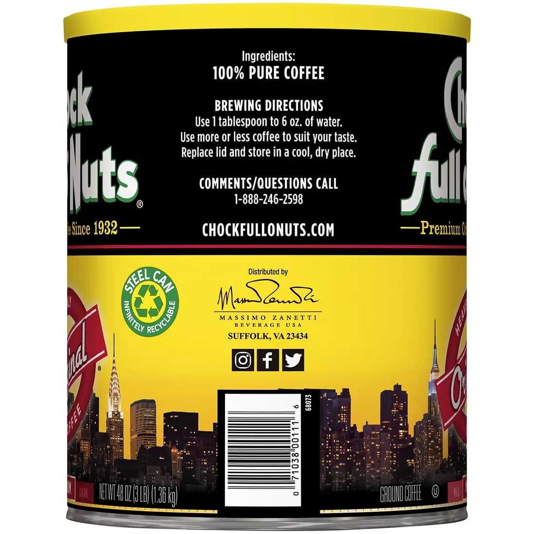 Chock Full o'Nuts® Heavenly Coffee® Original Medium Roast Ground Coffee 48 oz. Canister