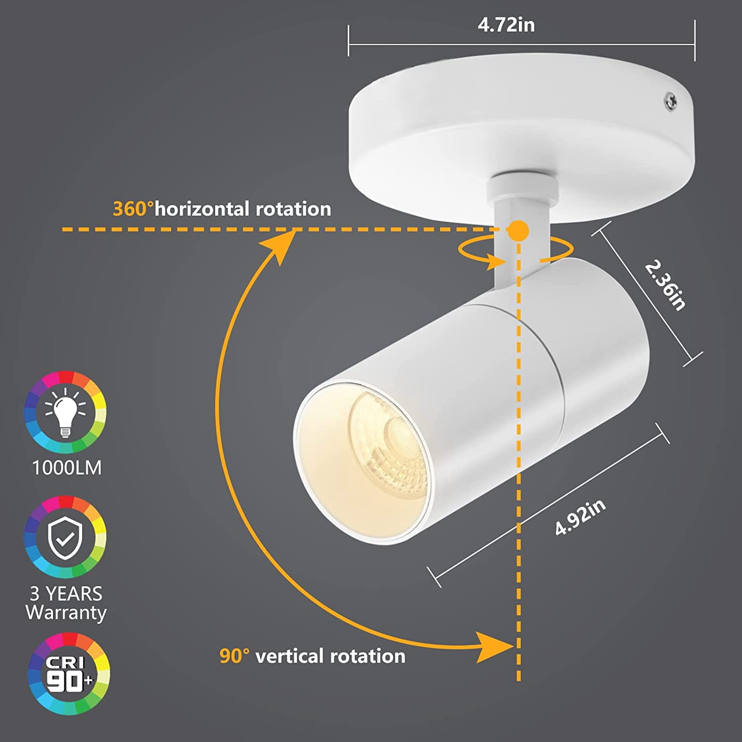 VANoopee 3-Color Dimmable LED Ceiling Spotlight Flush Mount Adjustable Spotlight Directional Spot Lights Indoor Bright Accent Fixture for Living Room Bedroom - CRI90 36° Flicker Free 10W 1000lm White