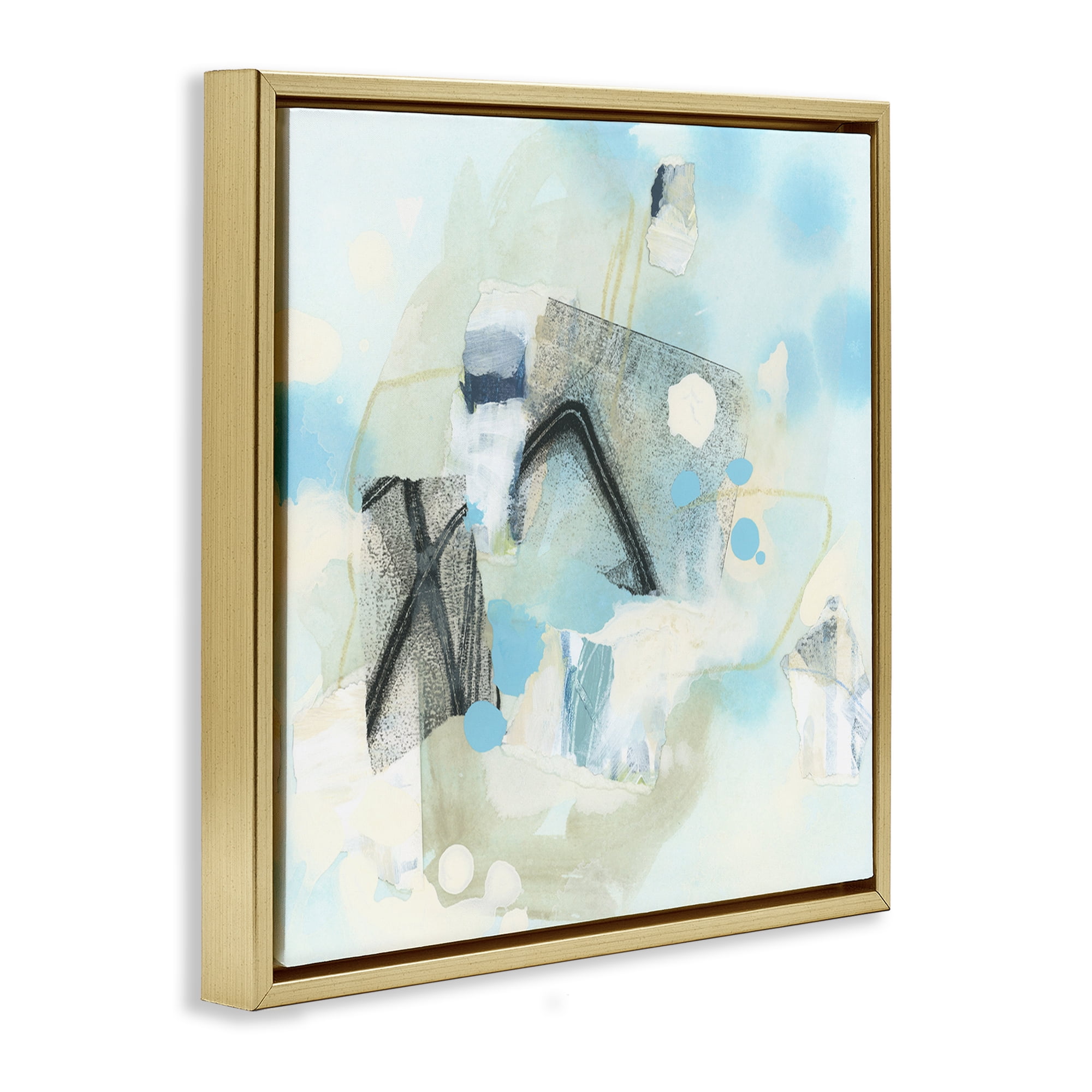 Stupell Industries Expressive Blue Abstraction Abstract Painting Gold Floater Framed Canvas Art Print Wall Art, 18 x 18