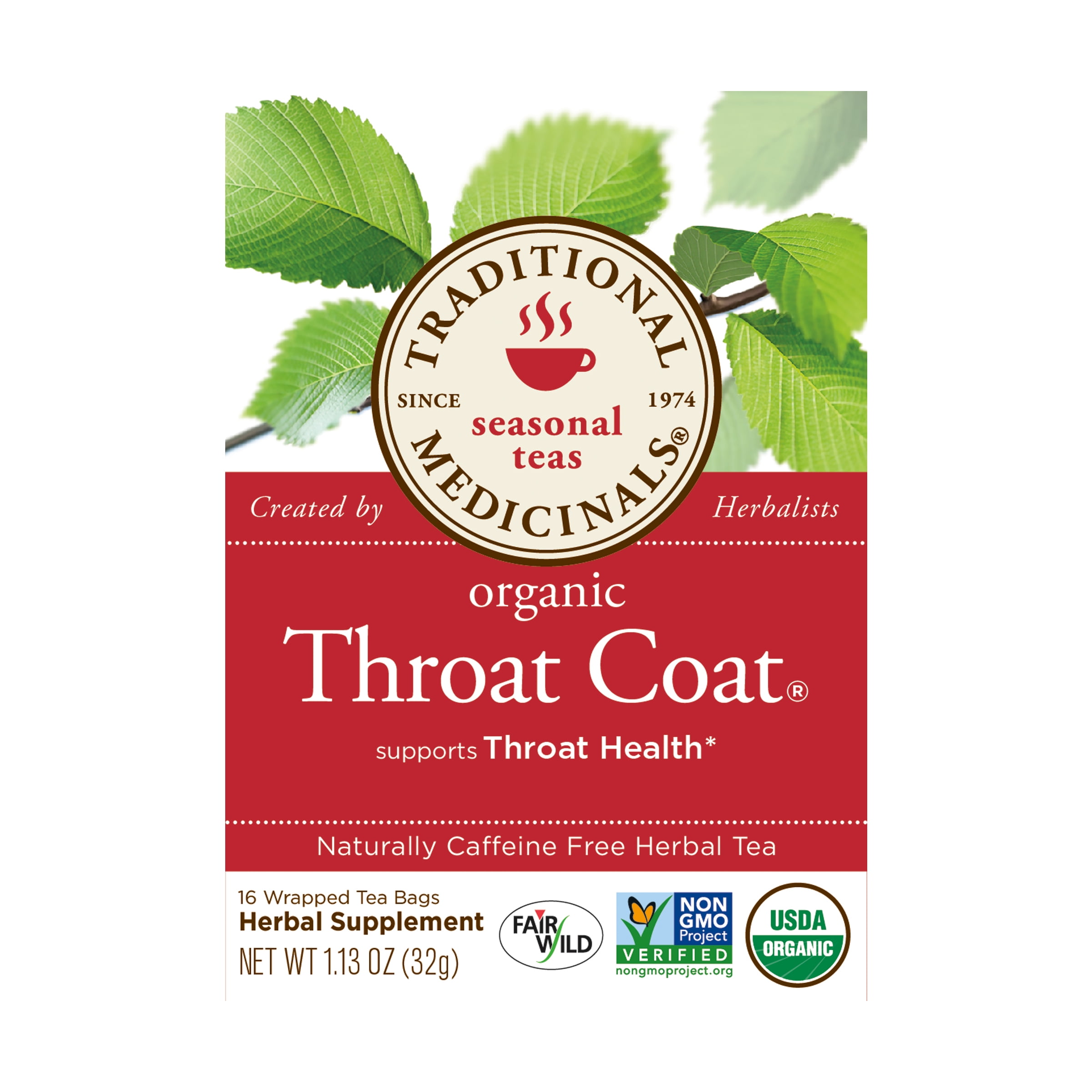 Pack of 3 Organic Throat Coat Seasonal Tea, 16 tea bags