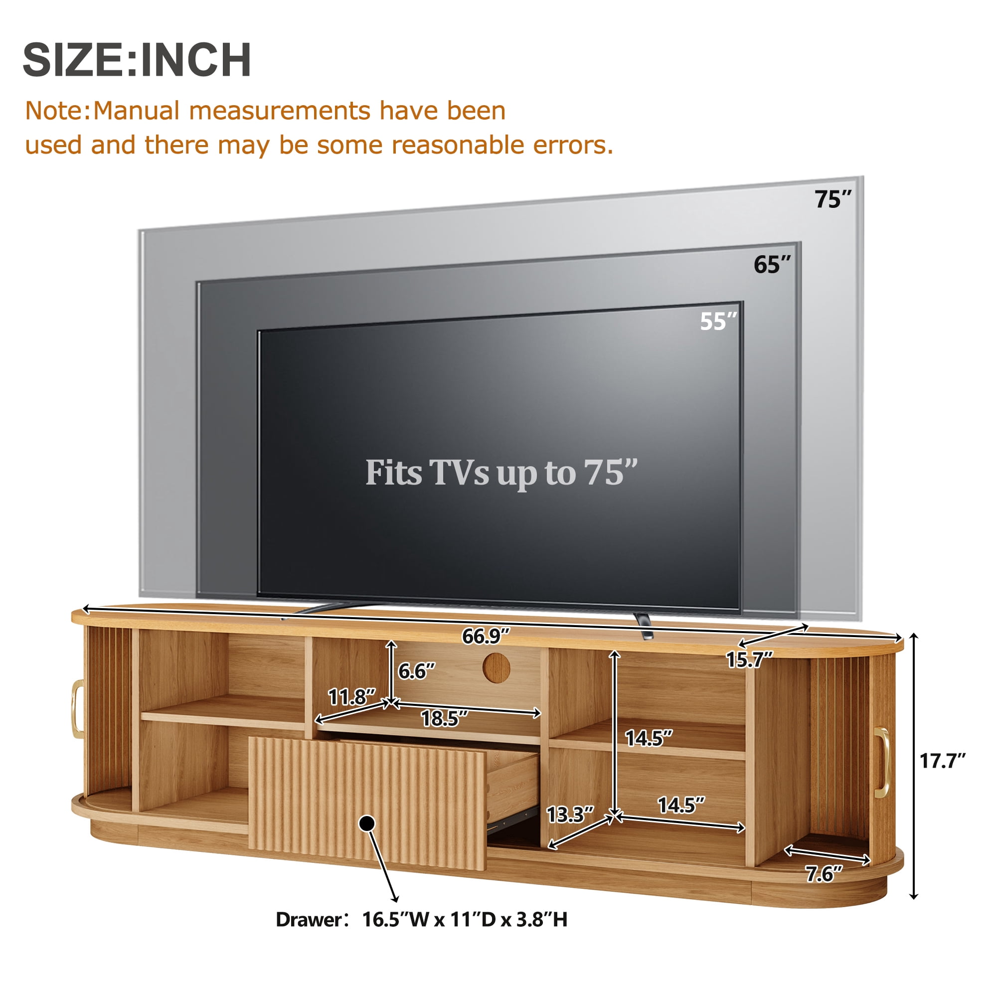 Homy Casa TV Stand for TVs up to 75", Mid Century Entertainment Center with Sliding Doors