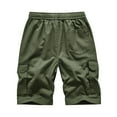 thumbnail image 3 of Kvture Mens Cotton Cargo Shorts Elastic Waisted Drawstring Work Shorts Big & Tall Stretchy Lounge Shorts Solid Color Multi Pockets Workwear Shorts Army Green S, 3 of 3