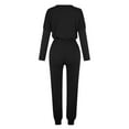 thumbnail image 4 of jtjvou Women Fall 2 Piece Lounge Outfit Long Sleeve Tops High Waisted Jogger Pants Set Spring Travel Clothes Tracksuit Black L, 4 of 7