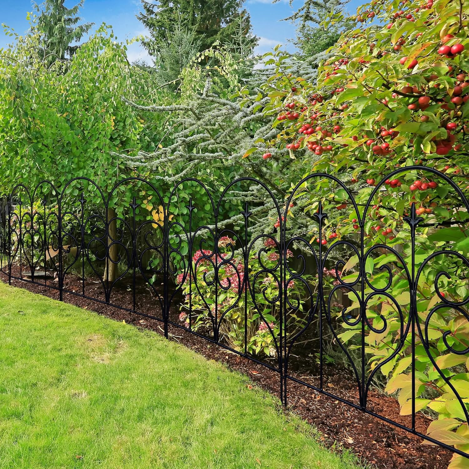 Decorative Garden Fence 32 in High x 10 ft Long Outdoor Rustproof Metal Pet Barrier for Yard  Flower Bed