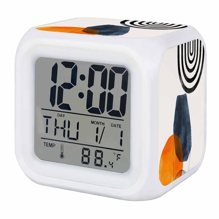 Alarm Clocks Geometric Boho Digital Clock 7 Color LED Night Light Silent Non Ticking Battery