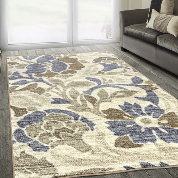 Roselyn Farmhouse Printed Nylon Floral Non-Slip Washable Indoor High Traffic Runner by Blue Nile Mills - 4' x 6', Ivory