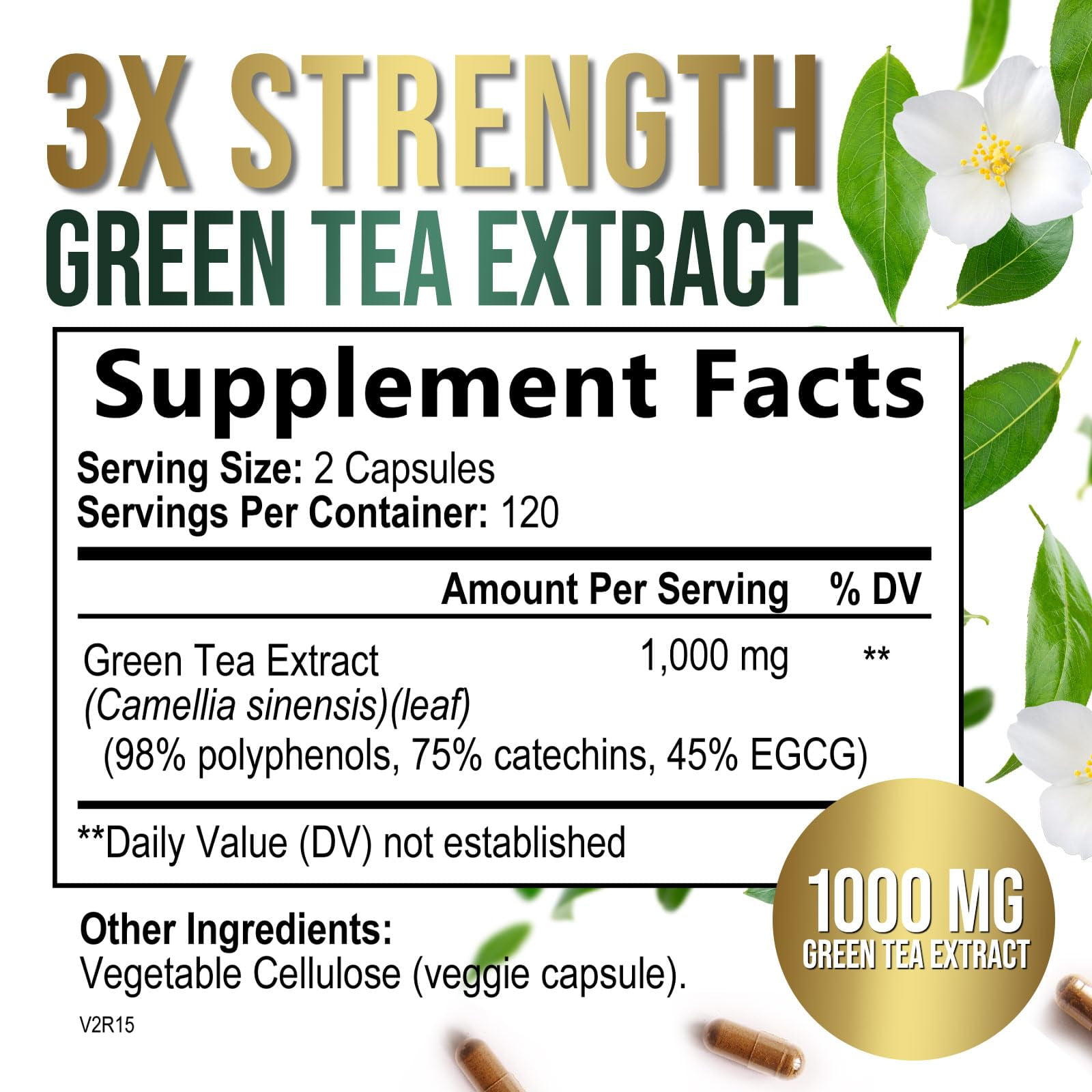 Green Tea Extract 1000mg Per Serving - 98% Polyphenols & 45% EGCG Capsules, Heart Support with Antioxidants - 3X Absorption Green Tea Pills Supplement, Natural Energy, Gentle Caffeine - 240 Capsules