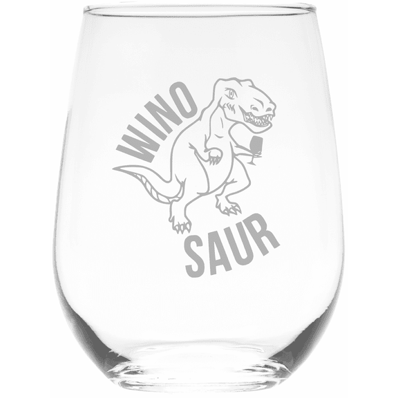 C&M Personal Gifts 17oz Winosaur Funny Stemless Wine Glass - Dinosaur Themed Gift