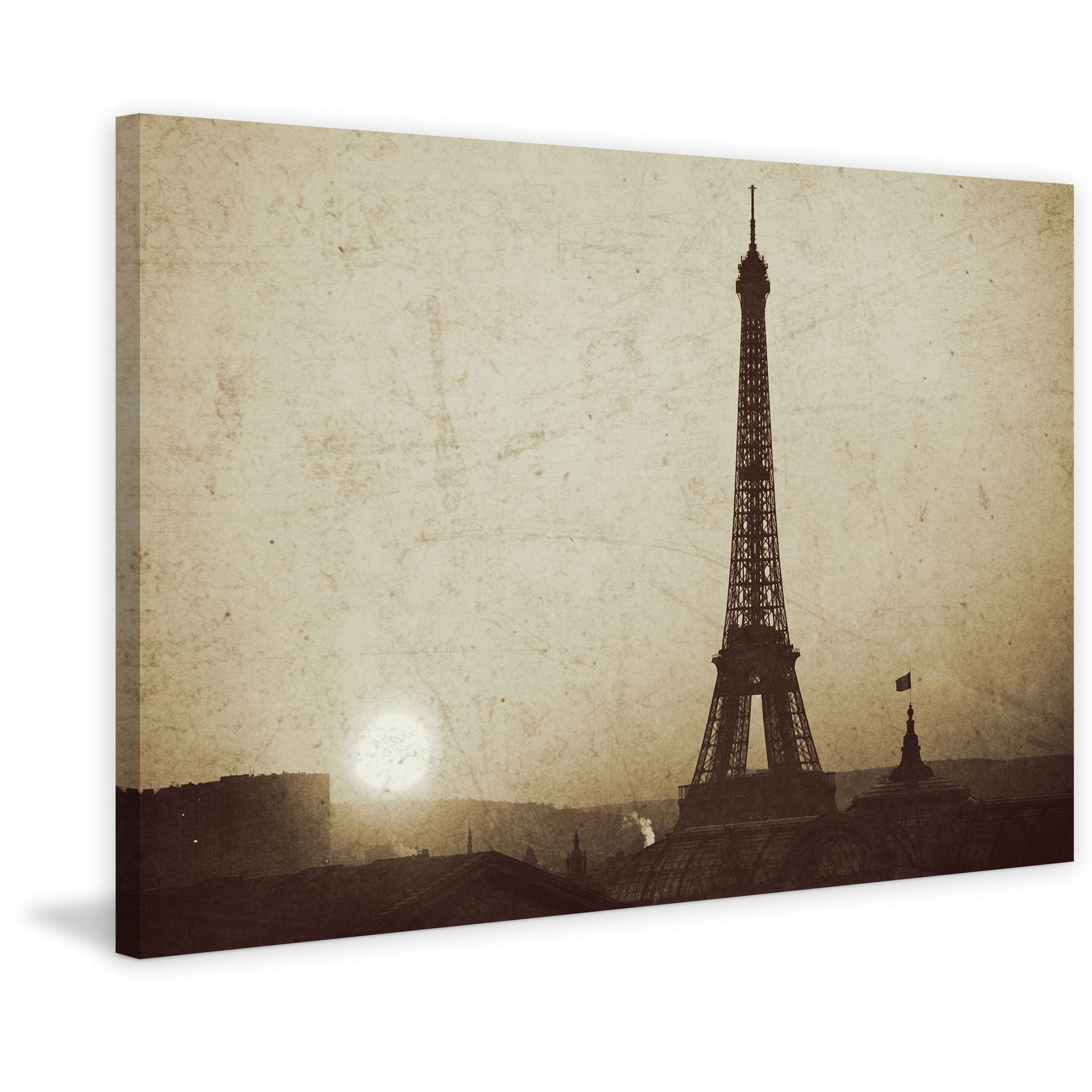 "Eiffel Tower and Setting Sun" Painting Print on Wrapped Canvas