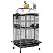 XX-LARGE 32"x23"x66"H Deluxe and Sturdy Wrought Iron Bird Parrot Rolling Cage Double Ladders Open Play Top Perch Stand With Seed Guard