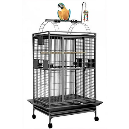 XX-LARGE 32"x23"x66"H Deluxe and Sturdy Wrought Iron Bird Parrot Rolling Cage Double Ladders Open Play Top Perch Stand With Seed Guard