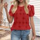 thumbnail image 1 of Craaazy Women's Relaxed Fit Crew Neck Blouse, Solid Color Short Sleeve Lace Eyelet Top, Loose Comfy Floral Lace Casual Tee for Summer Gifts, 1 of 6