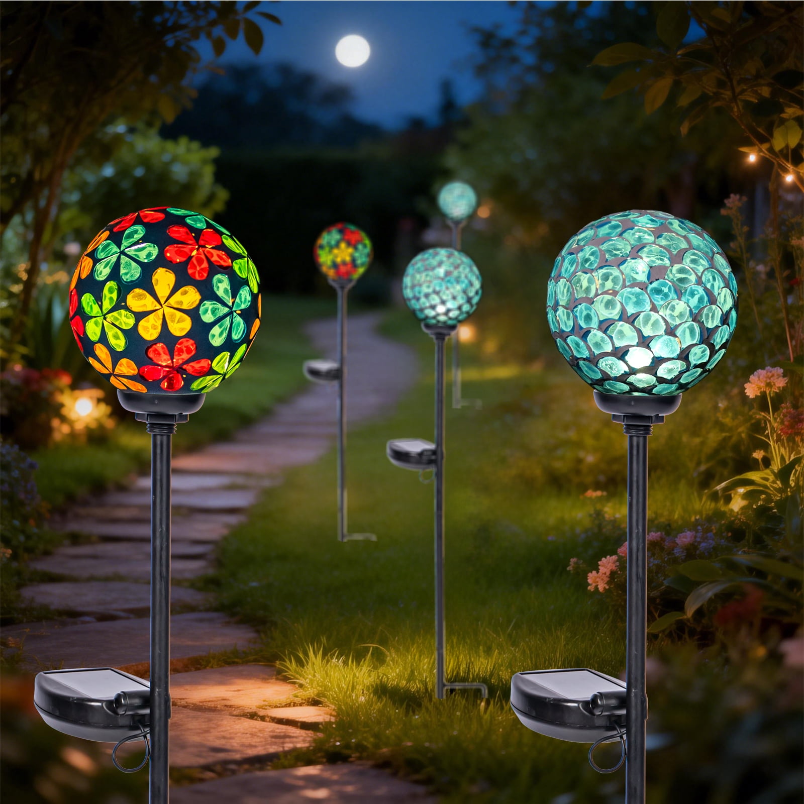 Solar Garden Decorative Lights Outdoor, Mosaic Solar Light Waterproof LED Pathway Stake Light for Landscape Patio Yard Deck Walkway Decoration, 2 Pack
