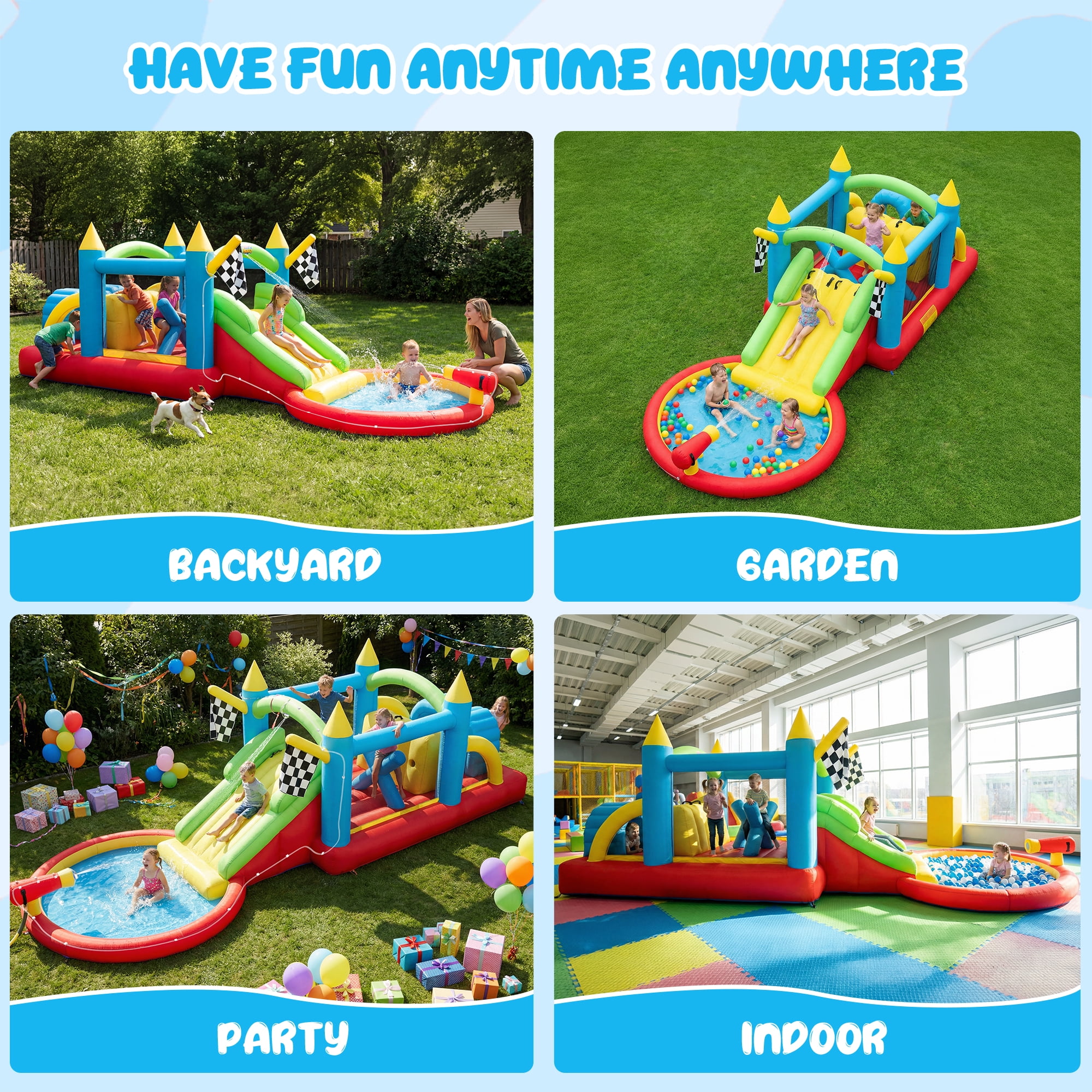 KloKick Jumbo Inflatable Water Park & Slide Castle – Dry/Wet Dual Use, 840D Fabric, 400lbs Capacity, for Climbing & Aquatic Fun