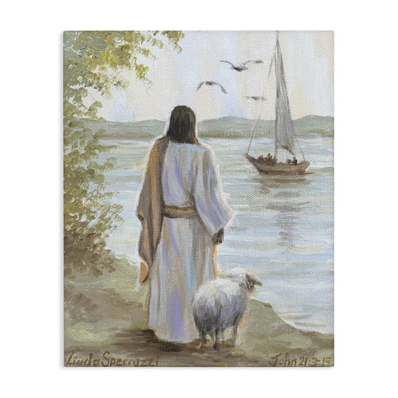 Stupell Industries Traditional Jesus Waiting Ashore Canvas Art, 16 x 20, by Linda Sperruzzi