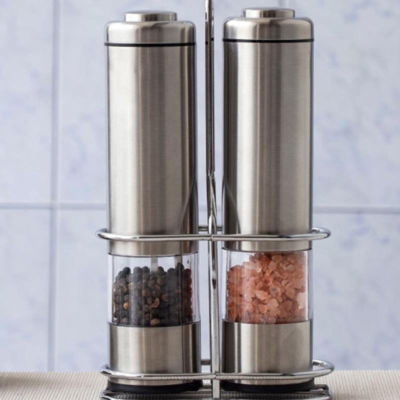 PatungKu Thumb Push Button Black Grinder Stainless Steel for Black Pepper Sea Salt